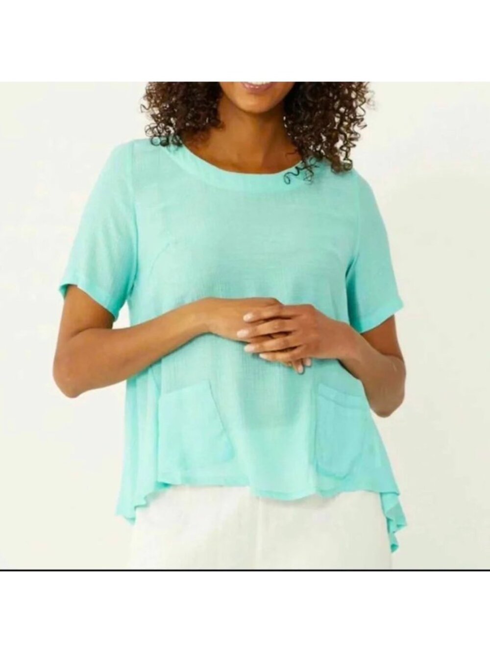 NEW Red Coral Turquoise Crinkle Top - XL